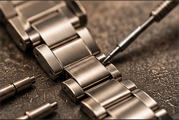Dettaglio di un bracciale d'orologio durante la lucidatura